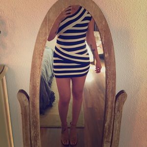Striped Blue and White Bondage Mini Dress